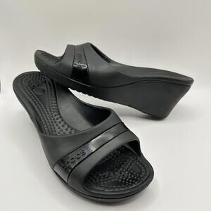 Crocs Sassari Shoes Wedge Heels Womens US Size 8 Open Toe Slide Sandals Black